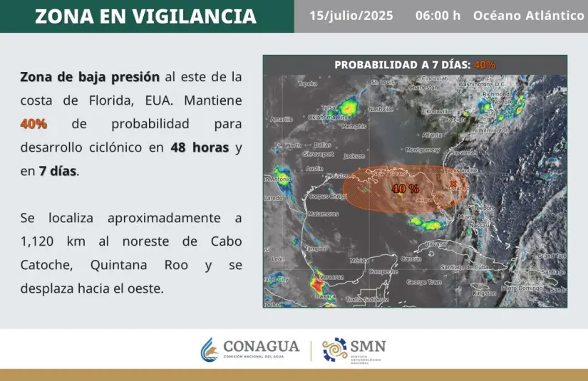 El ciclón Dexter podría formarse en las costas de México; ¿qué estados afectará? Esta zona de baja presión podría convertirse en el ciclón Dexter. Imagen: Conagua