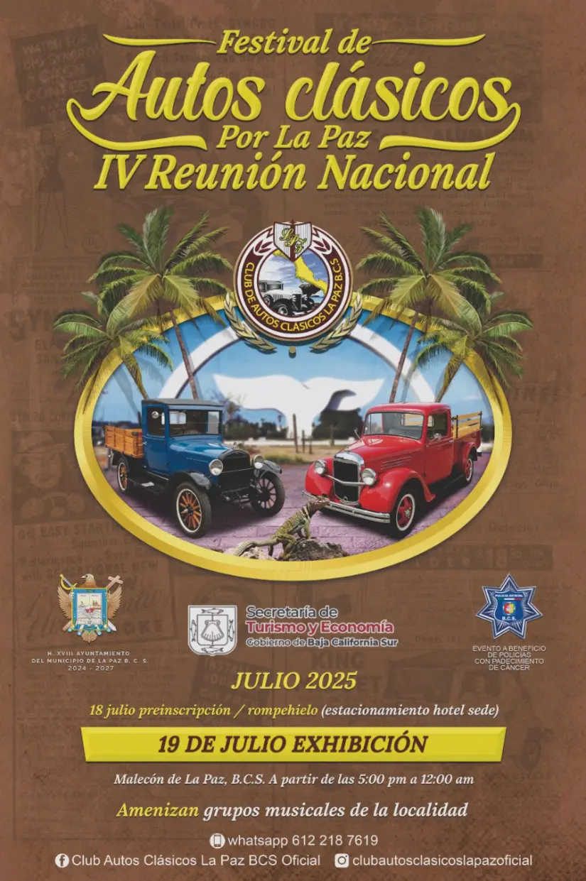 Festival de Autos Clásicos por La Paz, este julio 2025. Foto: cortesía Festival de Autos Clásicos por La Paz, este julio 2025. Foto: cortesía.