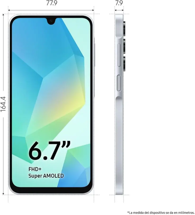 Samsung Galaxy A16 trae apantalla AMOLED de 6,7 pulgadas. Foto: Cortesía