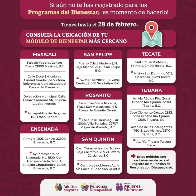 ¿Cuándo inicia la inscripción de Pensión Mujeres Bienestar y cuáles son los requisitos? Módulos de Baja California. Foto: Gob. de México