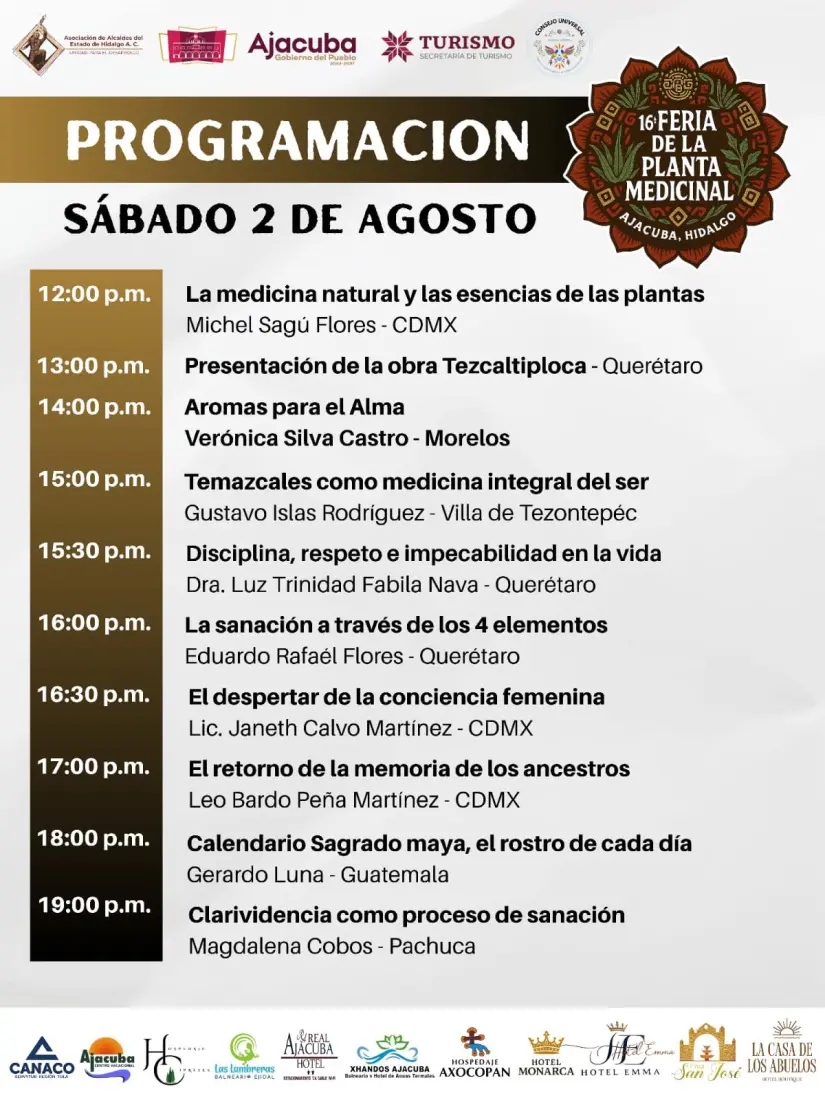 Programa de actividades día Sábado 2 de agosto. Foto: Cortesía.