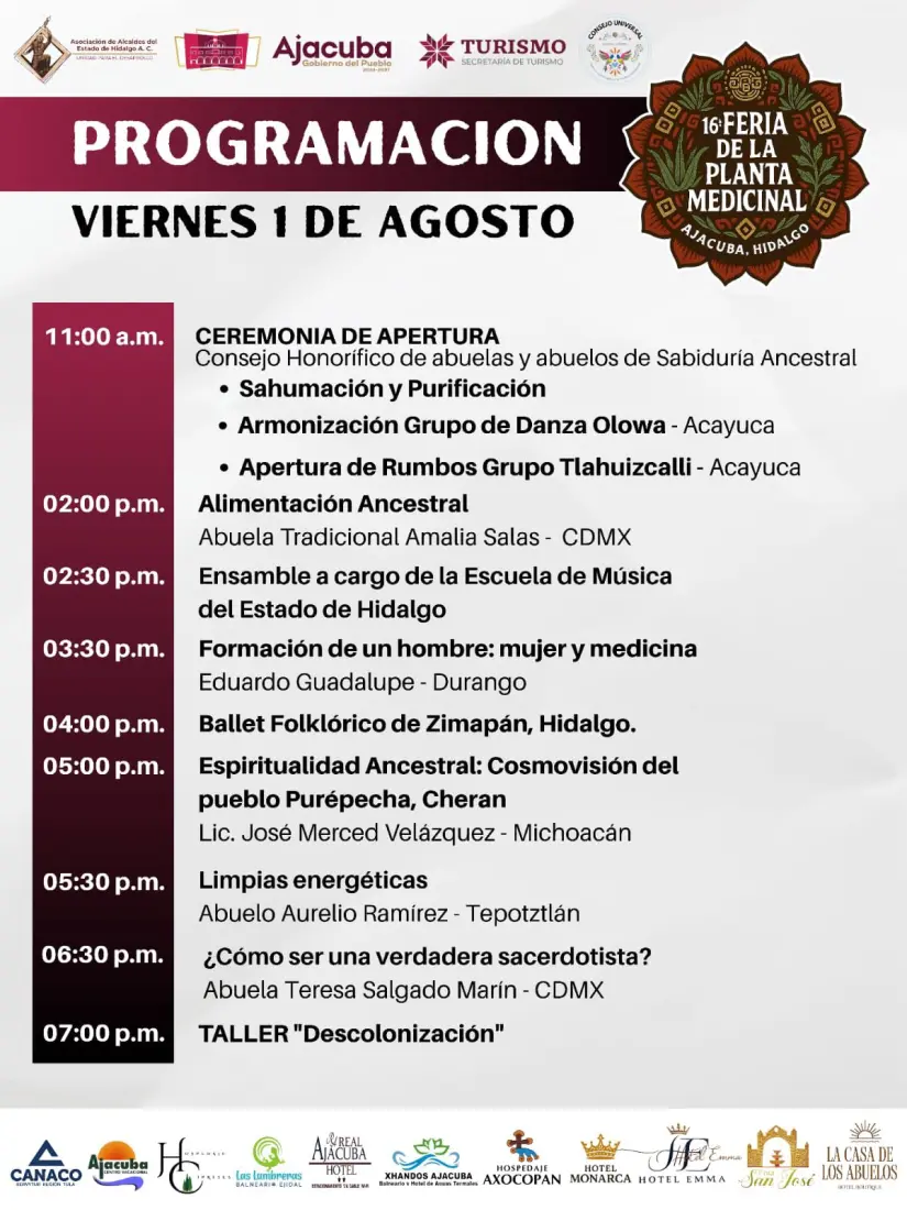 Programa de actividades día Viernes 1 de agosto. Foto: Cortesía.