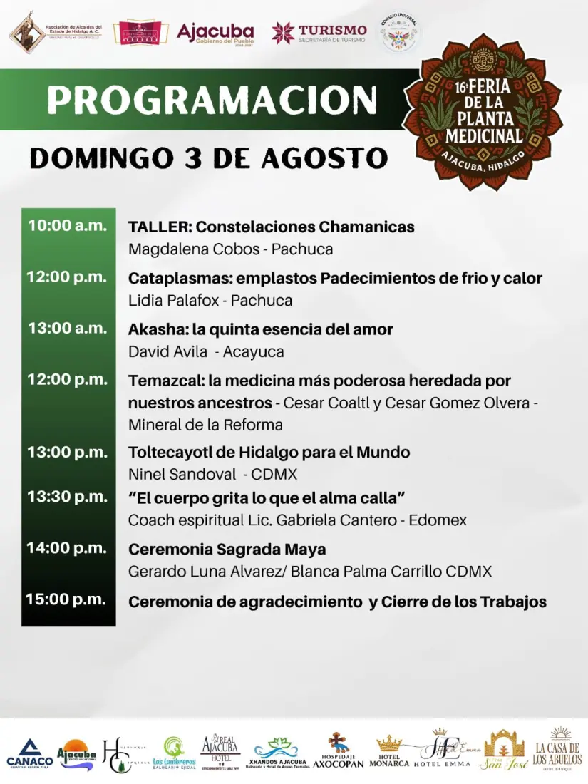 Programa de actividades día Domingo 3 de agosto. Foto: Cortesía.