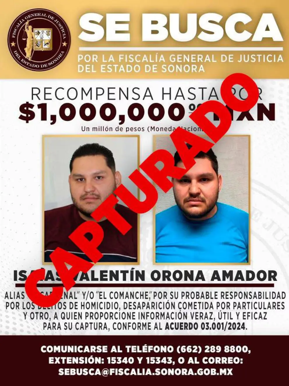 Ficha de Se Busca del detenido. Foto: FGJES