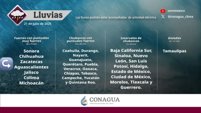Se pronosticanLluvias torrenciales para este lunes 21 de julio, en Aguascalientes Se pronosticanLluvias torrenciales para este lunes 21 de julio, en Aguascalientes. Foto: Cortesía