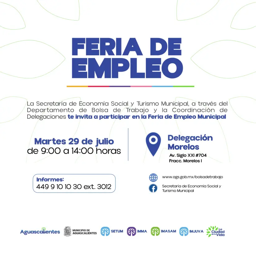 Horarios de la Feria de Empleo de Aguascalientes Horarios de la Feria de Empleo de Aguascalientes. Foto: Cortesía