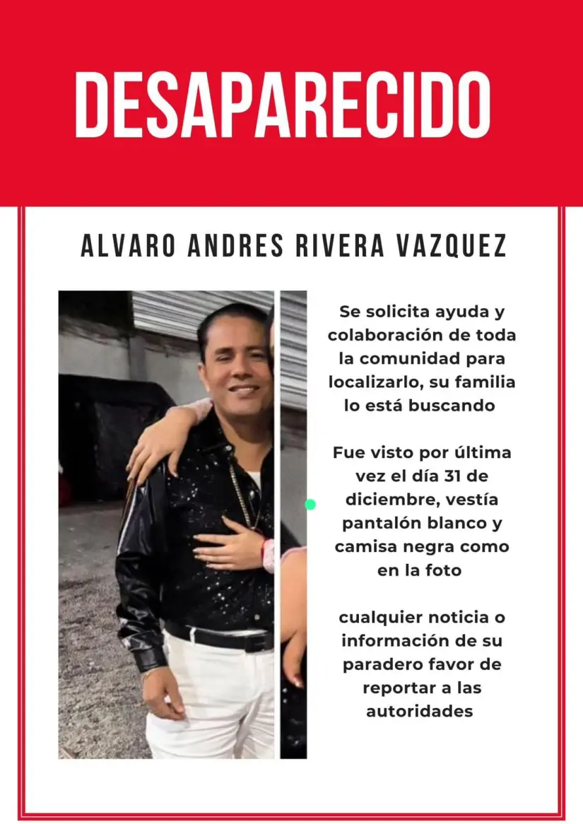 Reportan como desaparecido a Álvaro Andrés Rivera Es vital reportar cualquier información útil. Foto: Cortesía
