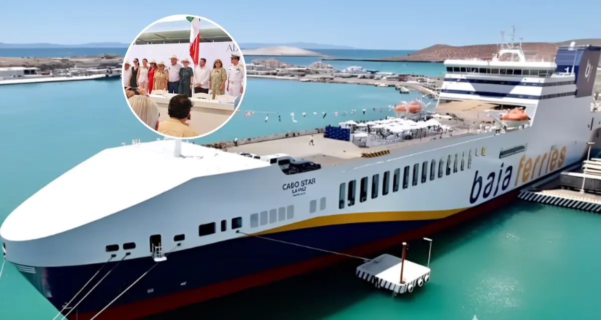El Gobernador de Baja California Sur, abandera embarcación “Cabo Star” de Baja Ferries. Foto: Cortesía.