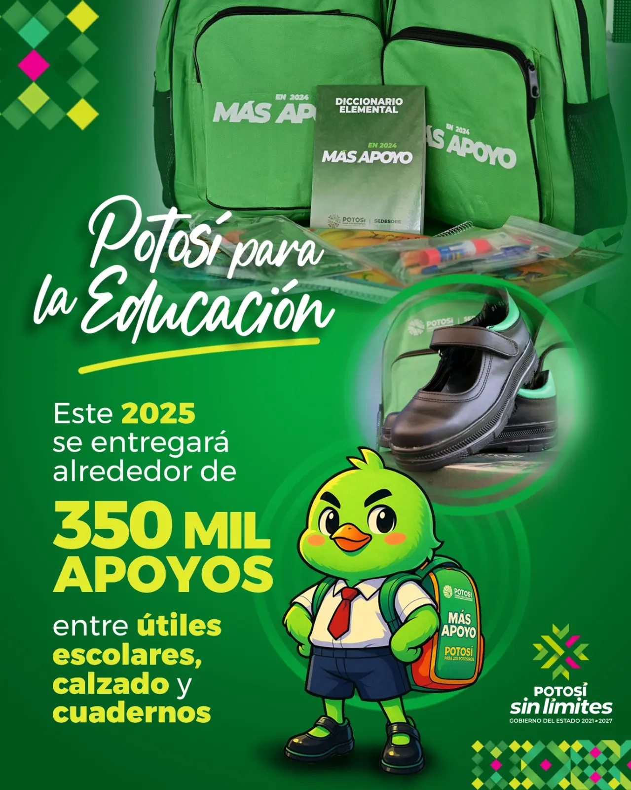 Entrega de útiles escolares y zapatos en San Luis Potosí. Foto: Cortesía