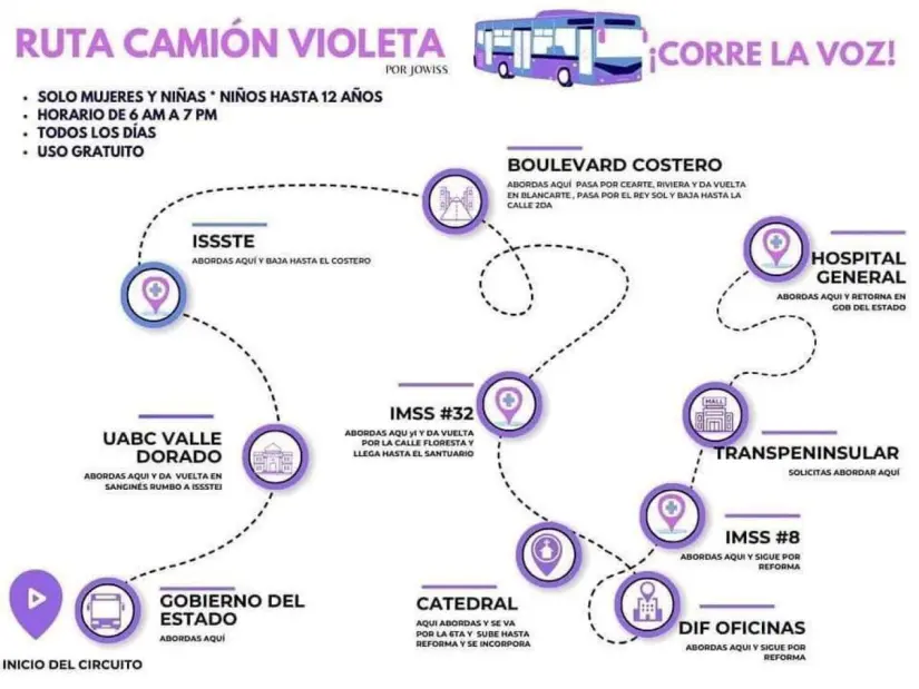 Recorrido de los camiones de la Ruta Violeta en Ensenada. Foto: Cortesía