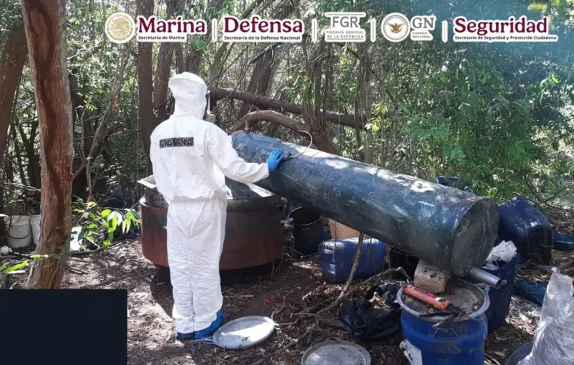 En el ejido Loma y Tecomate aseguraron la droga y los narcolaboratorios. Foto: SSPC