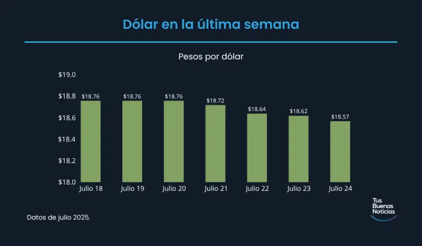 Precio del dólar en la última semana de acuerdo al DOF. Foto: TBN