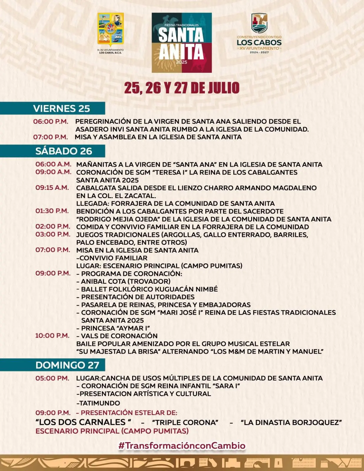 Programa de las Fiestas Tradicionales de Santa Anita, en Los Cabos. Foto: Cortesía