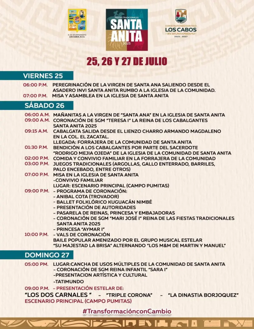 Programa de las Fiestas Tradicionales de Santa Anita, en Los Cabos. Foto: Cortesía