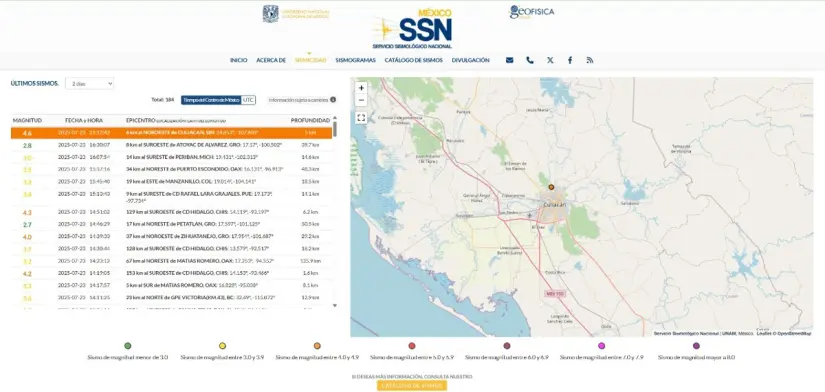 Sismo en Culiacán ocurrido el 23 de julio del 2025