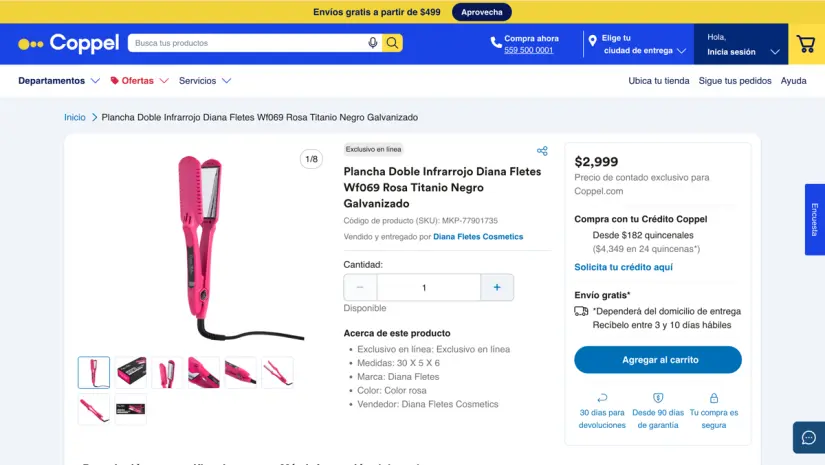 Puedes conseguir la plancha de Diana Fletes en la tienda en línea de Coppel. Foto: captura de pantalla.