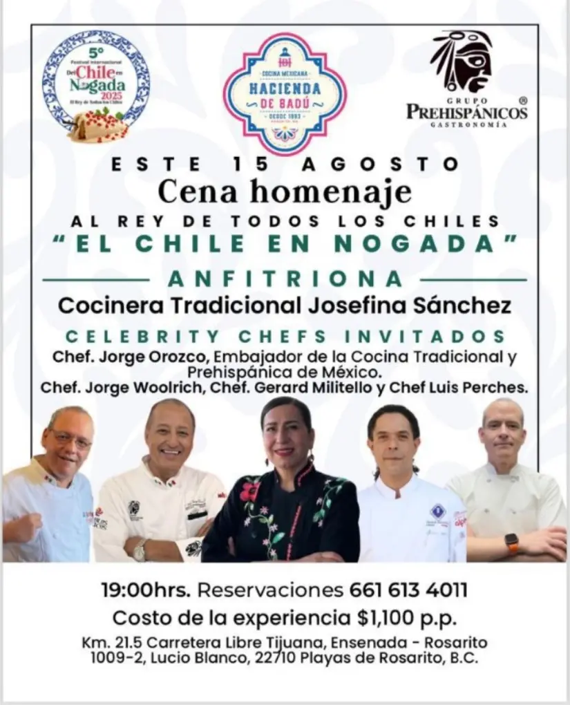 Invitan a la Cena en Homenaje al Chile en Nogada en Rosarito. Foto: Cortesía