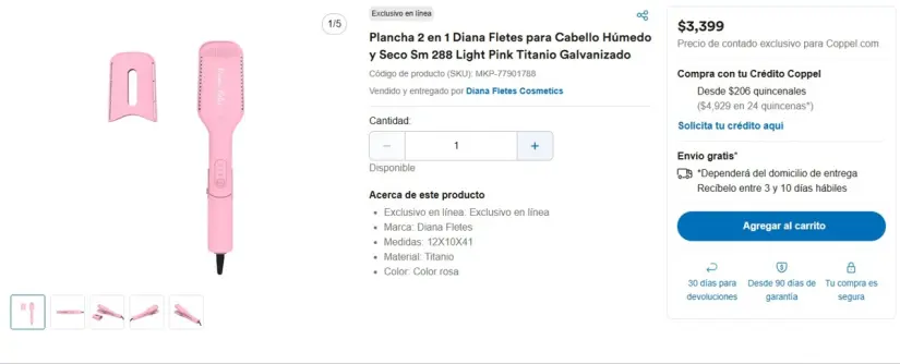 Plancha 2 en 1 Diana Fletes para Cabello Húmedo y Seco Sm 288 Light Pink Titanio Galvanizado