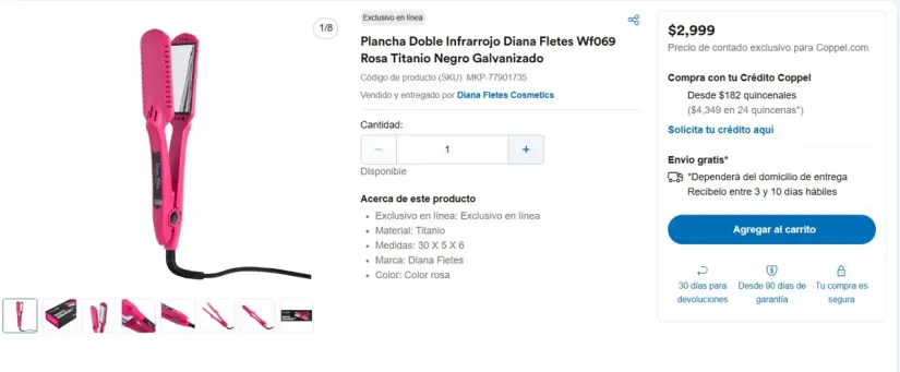 Plancha Doble Infrarrojo Diana Fletes Wf069 Rosa Titanio Negro Galvanizado