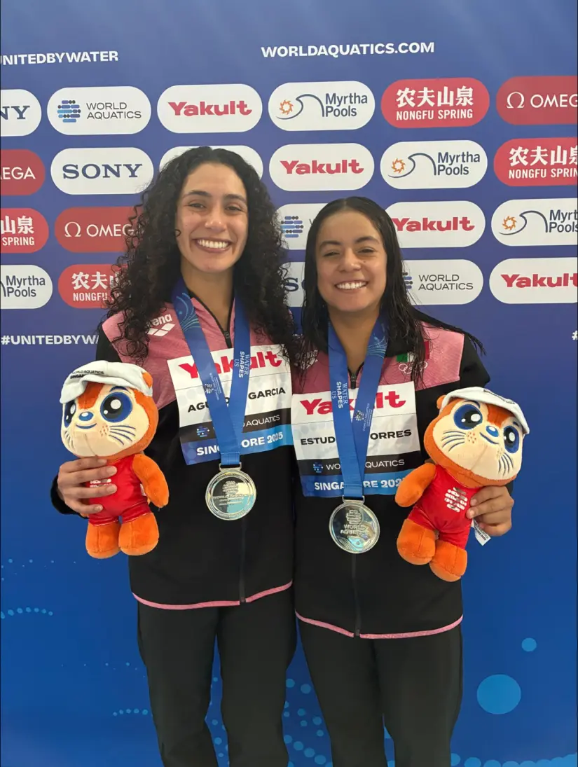 Clavadistas mexicanas ganan la plata en el Mundial de Deportes Acuáticos Singapur 2025. Foto: cortesía Clavadistas mexicanas ganan la plata en el Mundial de Deportes Acuáticos Singapur 2025. Foto: cortesía.