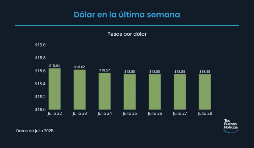 Precio del dólar hoy 28 de julio de 2025 Precio del dólar en la última semana de acuerdo al DOF. Foto: TBN