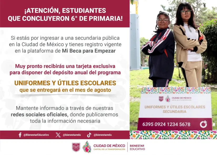 Fecha en que darán la tarjeta de útiles escolares y uniformes en CDMX. Foto: Cortesía