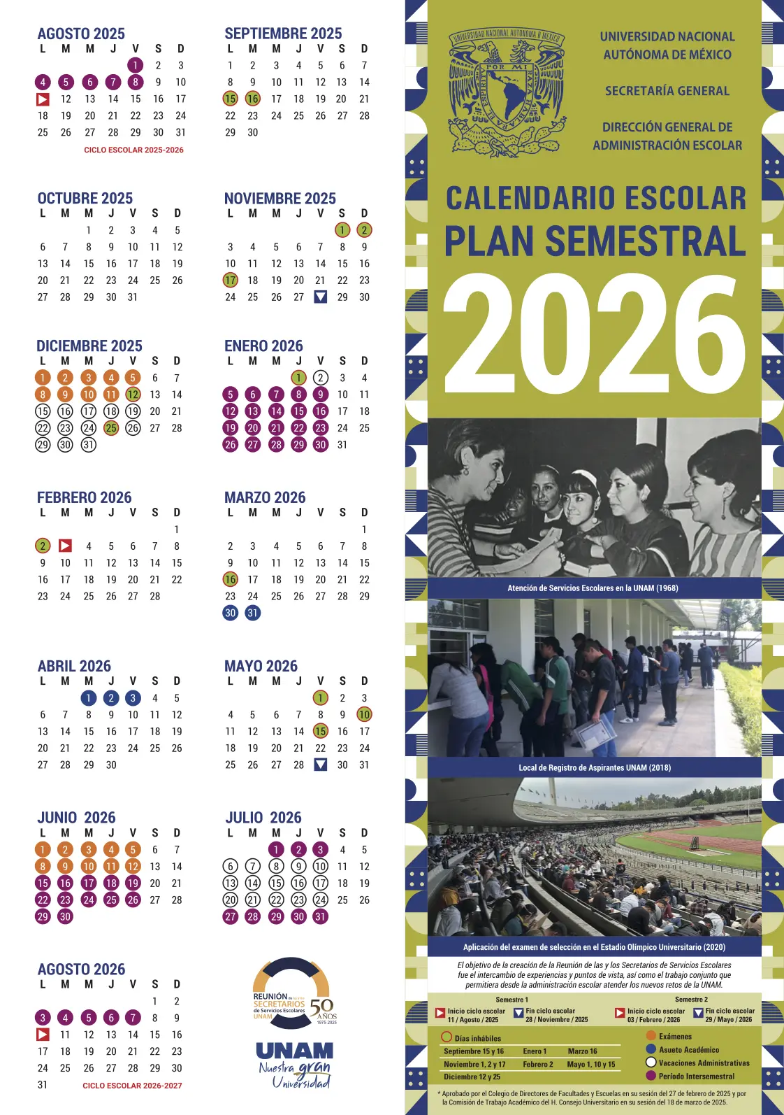 Calendario semestral. Foto: UNAM