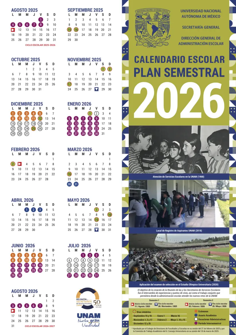 Calendario semestral. Foto: UNAM