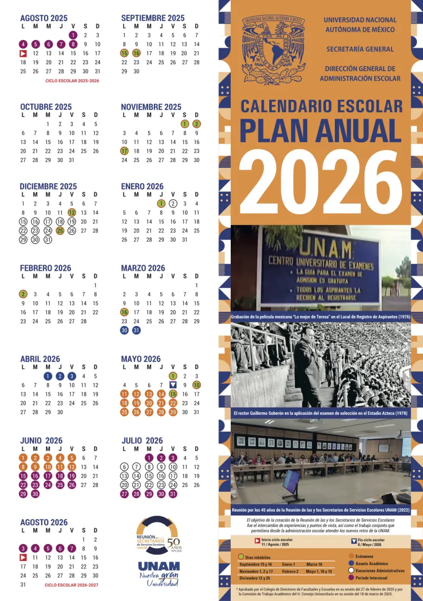 Calendario anual. Foto: UNAM