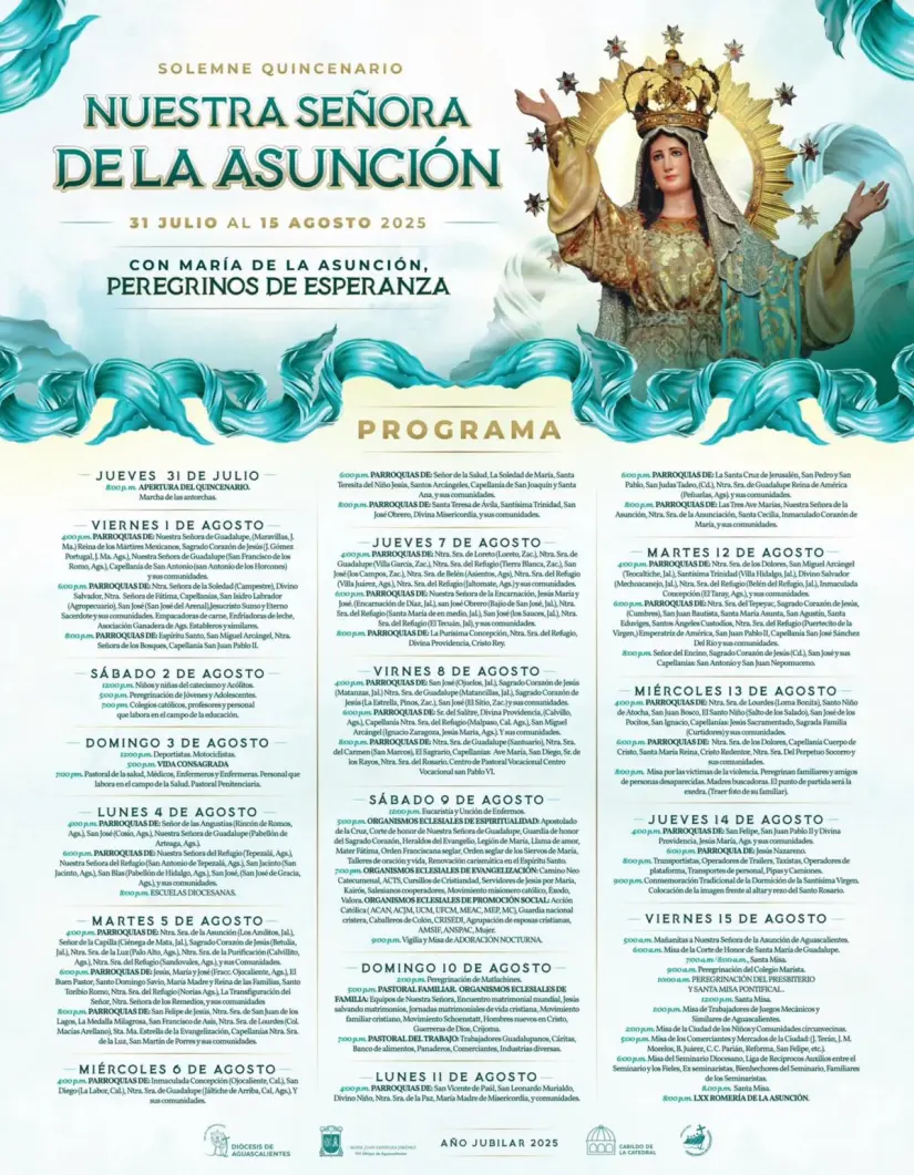 Este es el programa de actividades para el Día de la Virgen de la Asunción. Foto: ogarrio.com. Este es el programa de actividades para el Día de la Virgen de la Asunción. Foto: ogarrio.com.