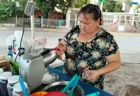 Debajo de la sombra de un árbol en Navolato, Noelia levanta su negocio con la venta de snacks