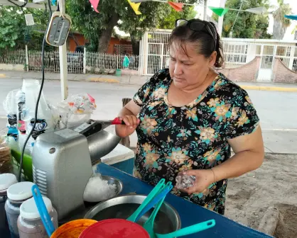 Debajo de la sombra de un árbol en Navolato, Noelia levanta su negocio con la venta de snacks