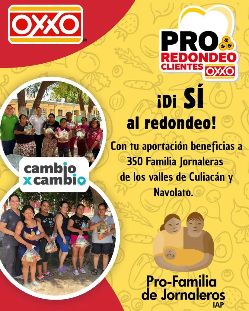 Participa del redondeo en tiendas OXXO de norte de la ciudad de Culiacán en favor de jornaleros