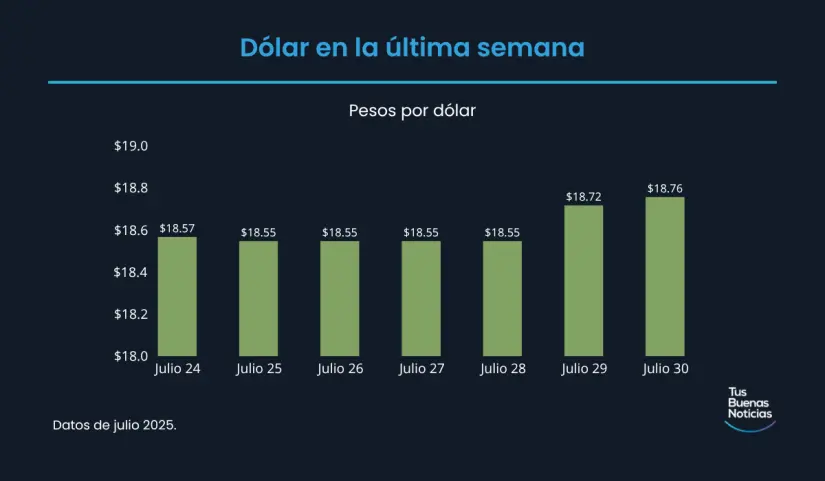 Precio del dólar en la última semana de acuerdo al DOF. Foto: TBN