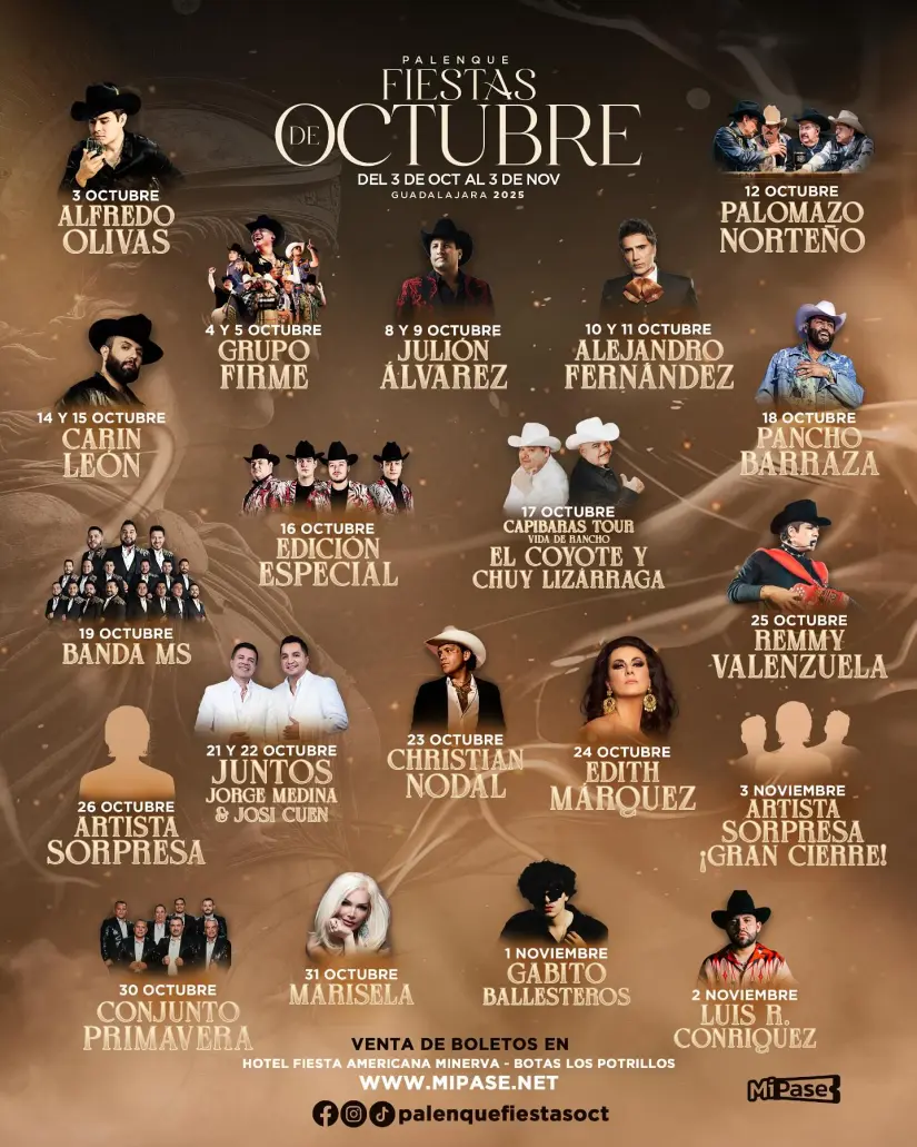 Cartelera de el Palenque Fiestas de Octubre 2025. Foto: Cortesía. 