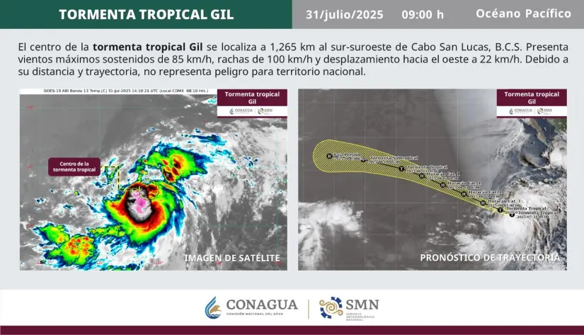 La tormenta tropical Gil se formó en el océano Pacífico. Foto: Conagua