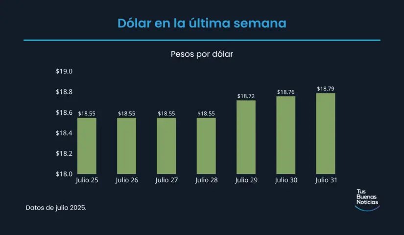 Precio del dólar hoy 31 de julio de 2025 Precio del dólar en la última semana de acuerdo al DOF. Foto: TBN