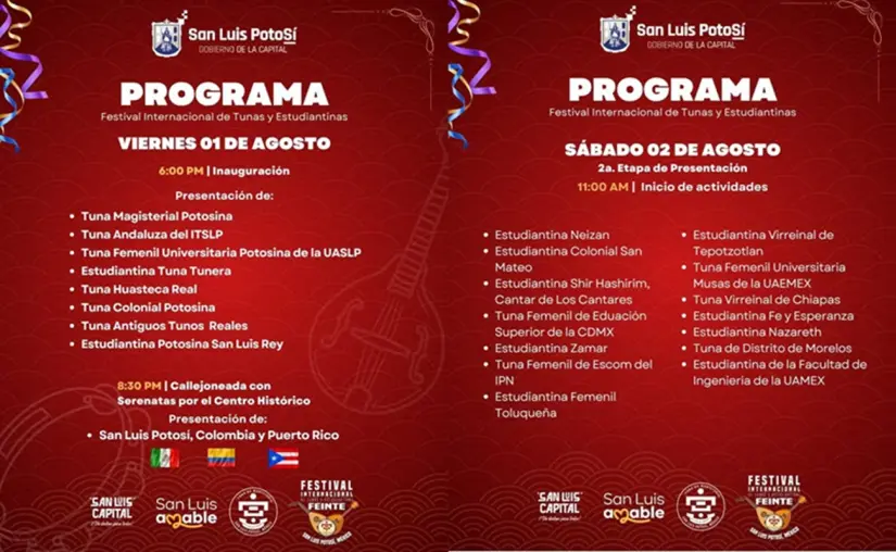 Festival Internacional de Tunas y Estudiantinas a SLP Programa completo Festival Internacional de Tunas y Estudiantinas a SLP 2025