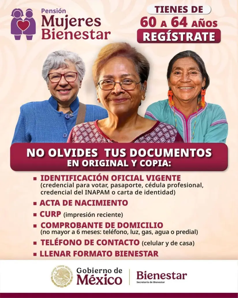 Requisitos para la Pensión de Mujeres con Bienestar. Foto: Cortesía