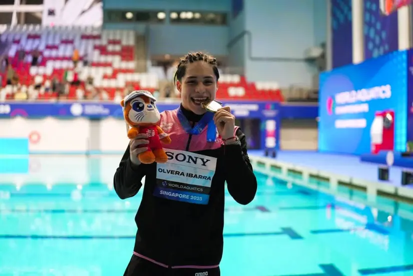 Clavadista Osmar Olvera logra oro histórico en Mundial de Deportes Acuáticos Singapur 2025 Su puntuación total fue de 529.55 puntos. Foto: Gob. de México