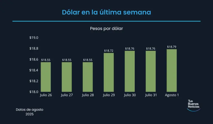 Precio del dólar hoy 1 de agosto de 2025 Precio del dólar en la última semana de acuerdo al DOF. Foto: TBN