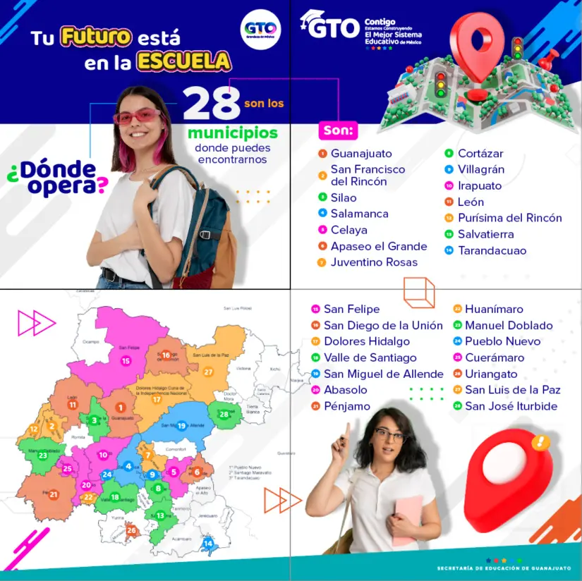 Municipios donde opera la prepa abierta de Guanajuato. Foto: cortesía Municipios donde opera la prepa abierta de Guanajuato. Foto: cortesía.