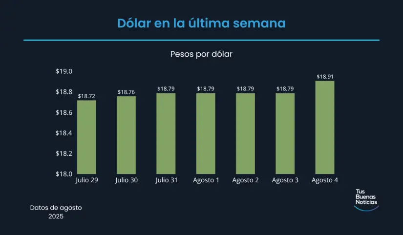 Precio del dólar en la última semana de acuerdo al DOF. Foto: TBN