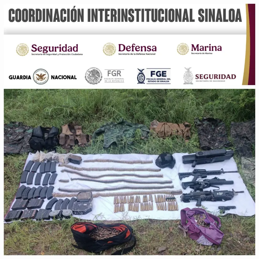 Aseguran armas, granadas y equipo táctico en San Ignacio, Sinaloa
