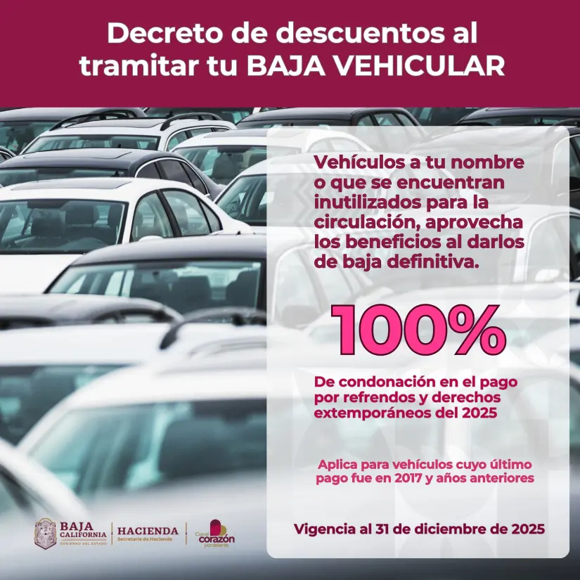 Baja vehicular sin costo en Baja California. Foto: Cortesía