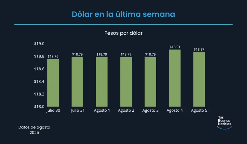 Precio del dólar hoy 5 de agosto de 2025 Precio del dólar en la última semana de acuerdo al DOF. Foto: TBN