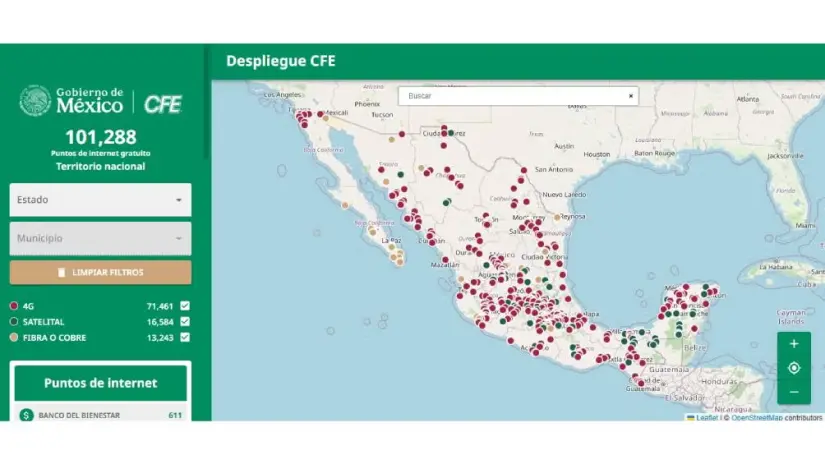 ¿Dónde se encuentra el Internet gratis de la CFE en Zacatecas? Mapa de puntos de acceso. Foto: CFE