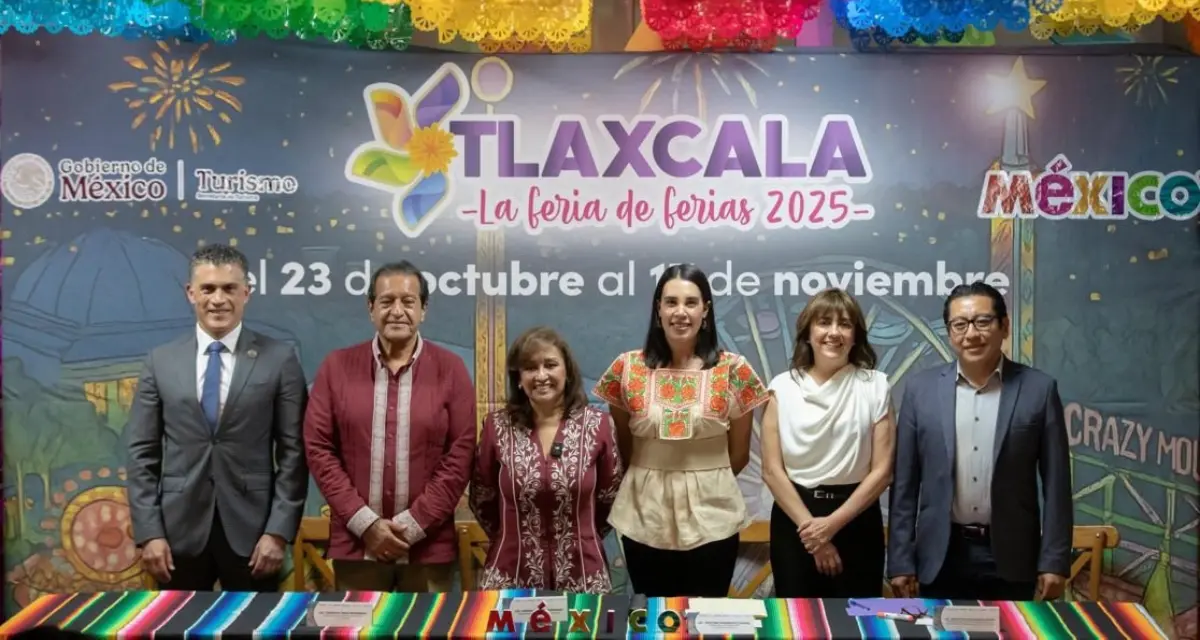 La secretaria de Turismo del Gobierno de México presentaron la cartelera oficial de Tlaxcala, la Feria de Ferias 2025. Foto: Cortesía.