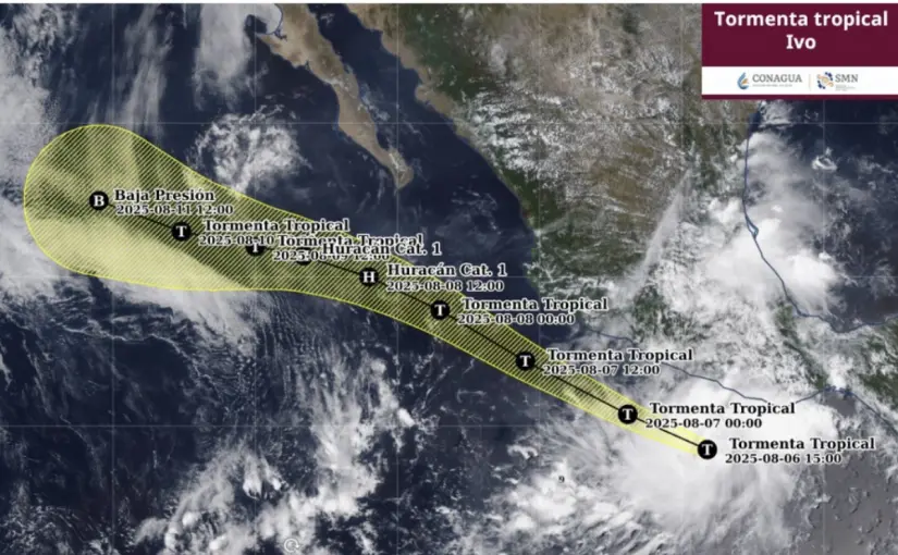Tormenta tropical Ivo se forma cerca de México La tormenta Ivo se convertirá en huracán para el jueves, según el pronóstico. Imagen: Conagua