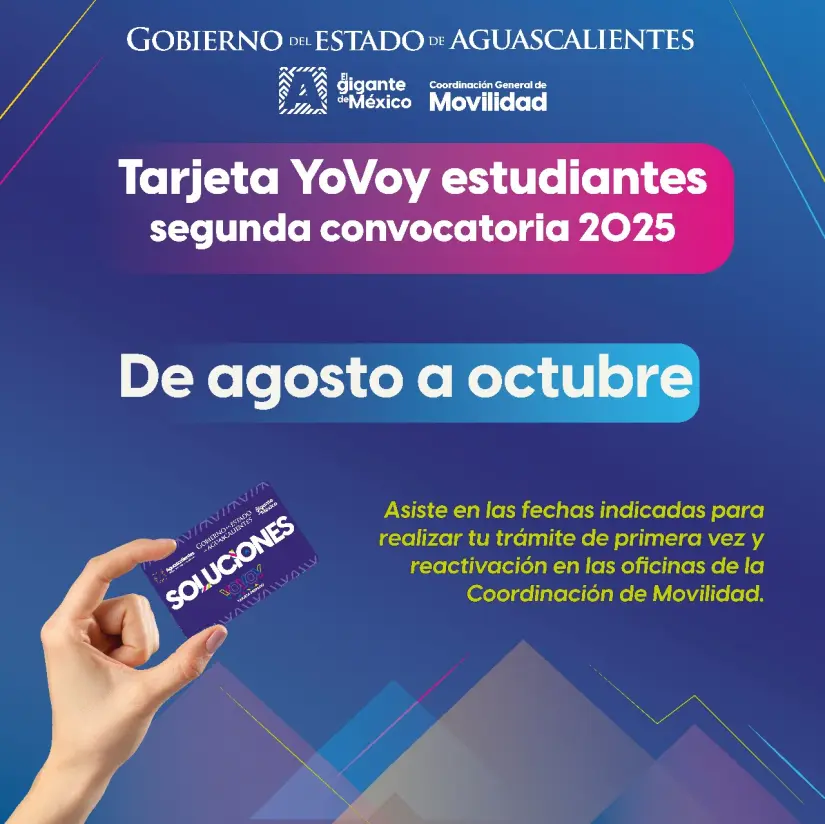 Requisitos para tramitar la la Tarjeta YoVoy en Aguascalientes Requisitos para tramitar la la Tarjeta YoVoy en Aguascalientes. Foto: Cortesía